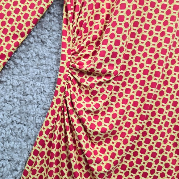 J McLaughlin Dress Womens Medium Pink Yellow Chain Link Ruched Side Catalina‎ - Picture 3 of 13
